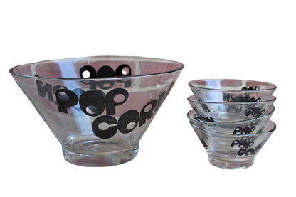 Wheaton Glass (New Jersey, USA) Black Typographic Popcorn Bowls