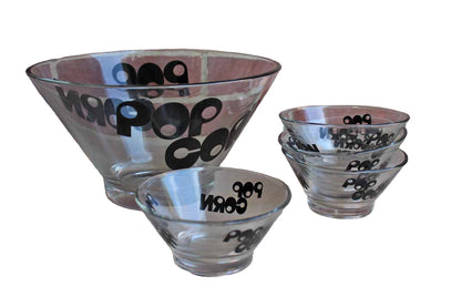 Wheaton Glass (New Jersey, USA) Black Typographic Popcorn Bowls