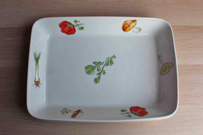 Louis Lourioux (France) Rectangular Baking/Serving Dish Decorated with Colorful Vegetables