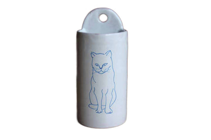 Ceramic Mountable Storage Container with Drawing of a Cat