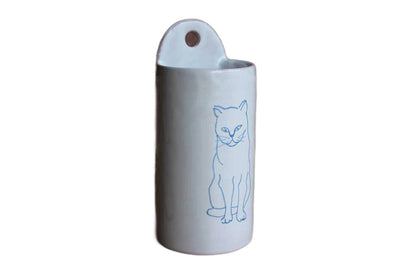 Ceramic Mountable Storage Container with Drawing of a Cat