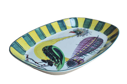 Royal Copenhagen (Denmark) Faience Rooster Serving Platter, Decorated by Inge-Lise Koefoed
