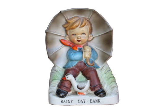 Ceramic Boy Under an Umbrella "Rainy Day Bank"