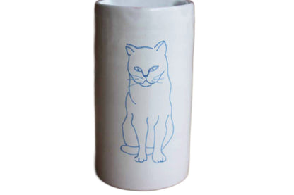 Ceramic Mountable Storage Container with Drawing of a Cat