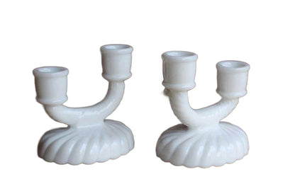 Imperial Glass Company (Ohio, USA) Newbound Milk Glass Double Light Candlestick, Set of 2