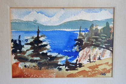 Original Watercolor of a Mountain and Water Scene, Framed and Signed by Lee Hughes