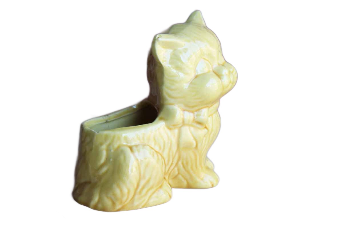 Yellow Kitten Wearing a Ribbon Ceramic Planter