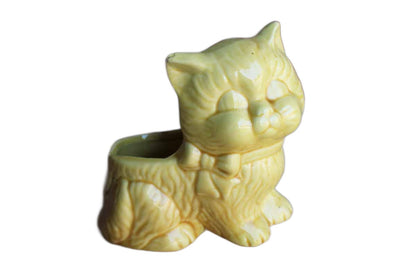 Yellow Kitten Wearing a Ribbon Ceramic Planter