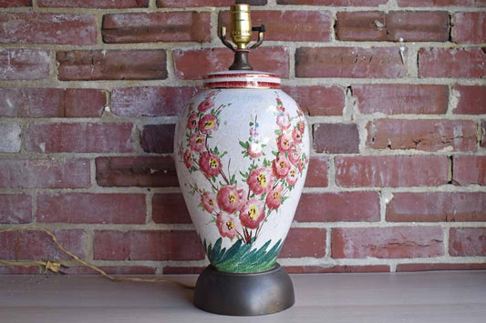 Ceramic Urn-Shaped Table Lamp with Hand-Painted Flowers