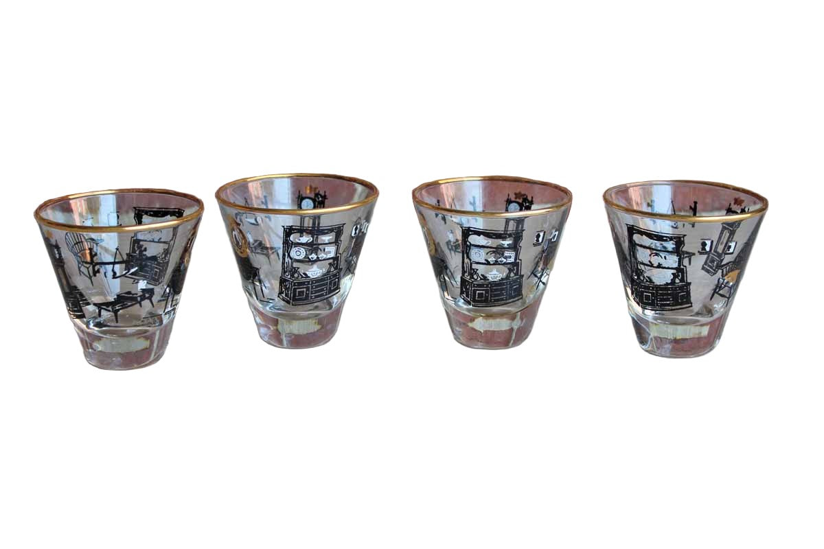 Libbey Glass (Ohio, USA) Early American Colonial Homestead Shot Glasses, Set of 4