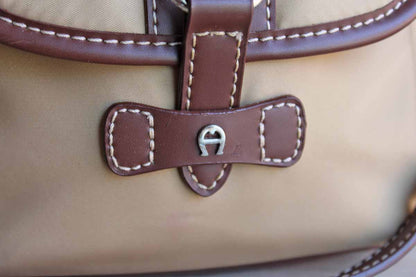 Etienne Aigner (New York, USA) Leather and Tan Nylon Small Crossbody Satchel
