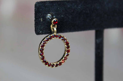Monet (New York, USA) Delicate Ruby Red Rhinestone Pierced Drop Earrings