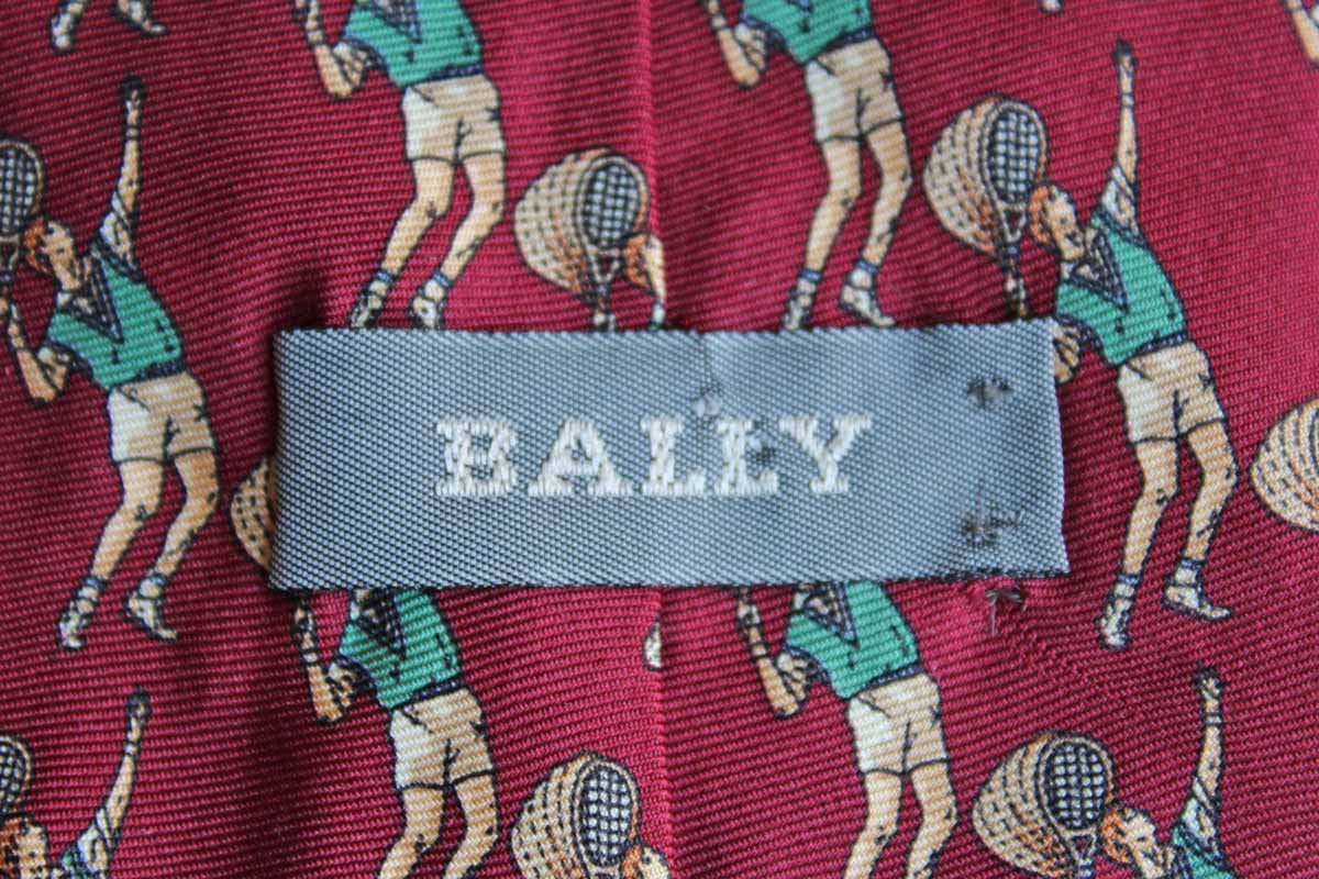 Bally (Switzerland) 100% Silk Necktie Decorated with a Tennis Player in Mid-Serve