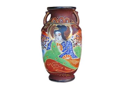 Small Hand Painted Satsuma Vase with Immortal Kannon, Goddess of Mercy