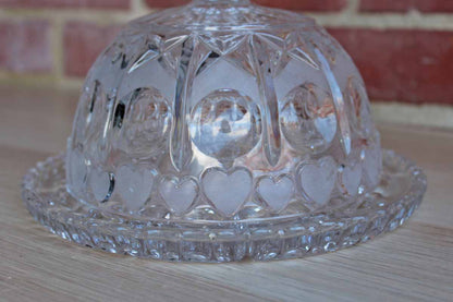 Ornate Pressed Glass Cloche with Frosted Hearts