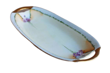KPM China (Germany) Oval Porcelain Dish with Handpainted Flowers and Gilded Rim