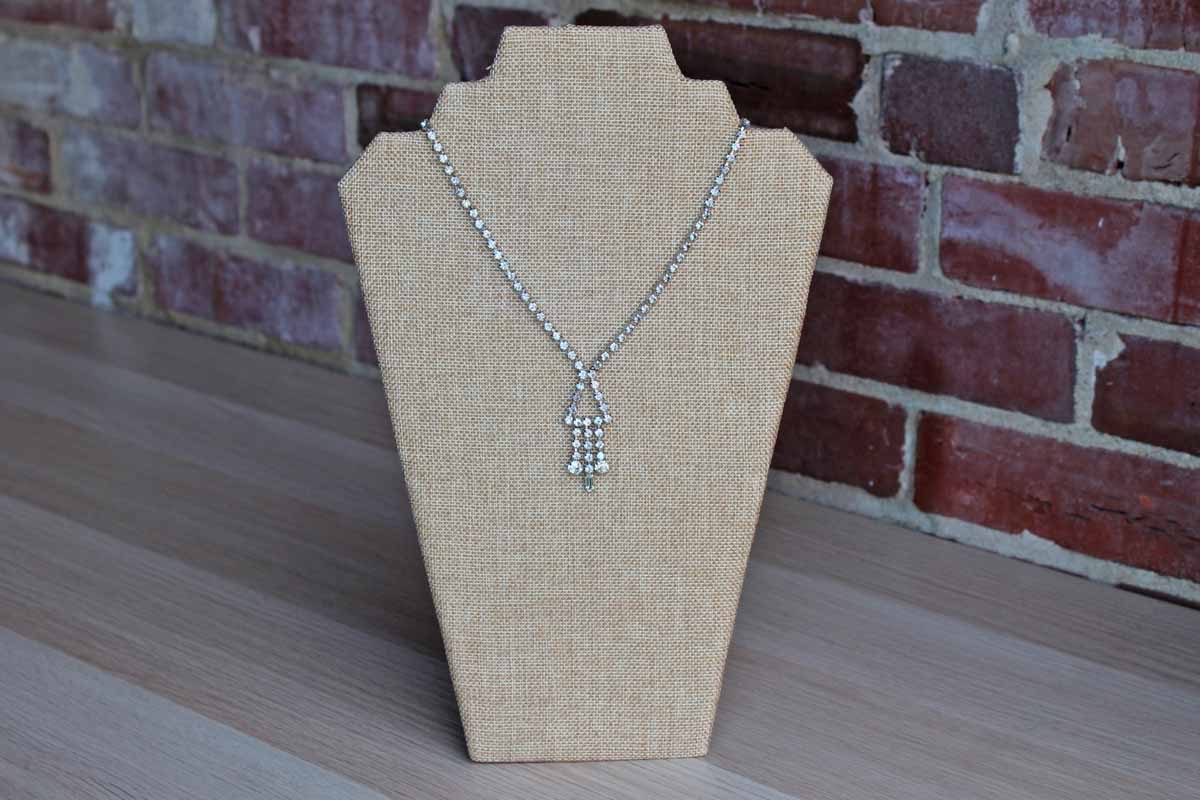 Silver Rhinestone Choker Necklace with Dropped Triangle and Channel Set Designs