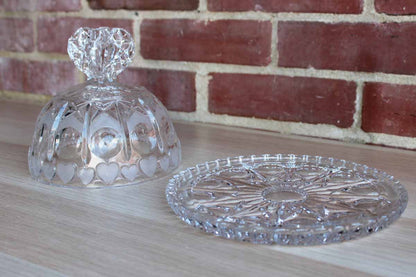 Ornate Pressed Glass Cloche with Frosted Hearts