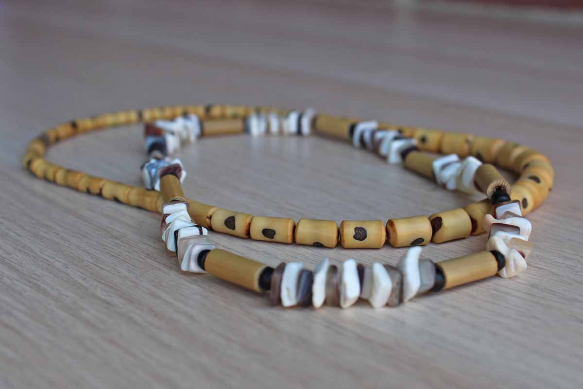 Contrasting But Complimentary Beaded Wood and Stone Necklaces, A Pair