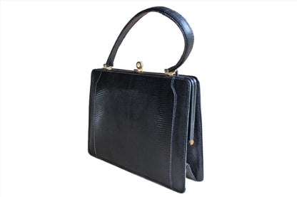 Coblentz (Made in France) Black Genuine Lizard Frame Handbag