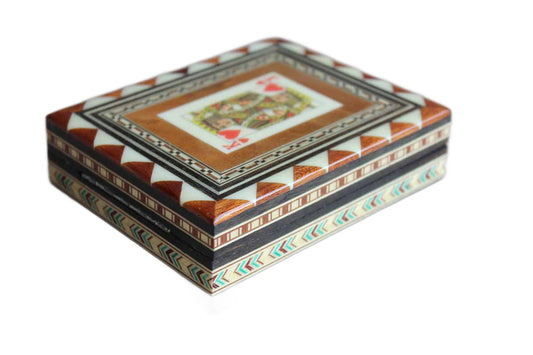 Casa De La Artesans Taracea Salinas (Spain) Wood Inlay Marquetry Playing Card Box with Hinged Lid
