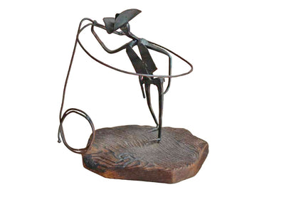 Metal Lassoing Cowboy Sculpture