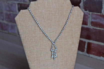Silver Rhinestone Choker Necklace with Dropped Triangle and Channel Set Designs