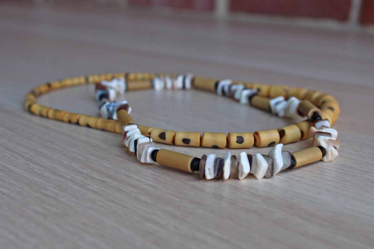 Contrasting But Complimentary Beaded Wood and Stone Necklaces, A Pair