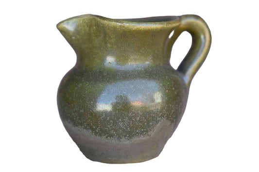 Miniature Green Stoneware Handled Pitcher