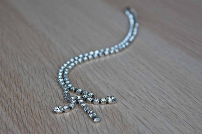 Silver Rhinestone Choker Necklace with Dropped Triangle and Channel Set Designs