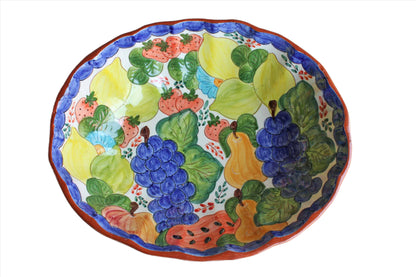 Pottery José Cartaxo (Portugal) Large Bowl with Colorful Fruits and Flowers