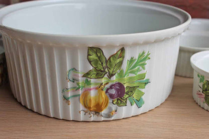 Rene Frugier Aluminite (Limoges, France) Souffle Dish and 11 Matching Ramekins