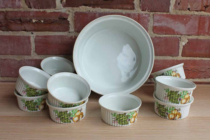 Rene Frugier Aluminite (Limoges, France) Souffle Dish and 11 Matching Ramekins