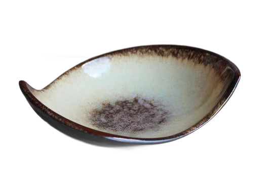 Abstract Swirled Bowl Glazed in Shades of Brown, Gold and Cream