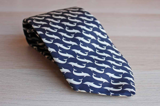 Burberry (England) 100% Silk Necktie with Dolphin Designs