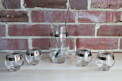 Libbey Glass (Ohio, USA) Pitcher, Stir Spoon and Four Roly Poly Glasses Cocktail Set