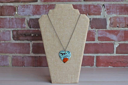 Metal Heart Pendant Handpainted with Horses and Cat