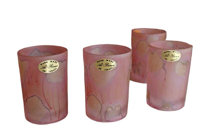 Al-Rama (Israel) Hand-Painted Studio Art Glass Satin Pink Decanter with Six Glasses