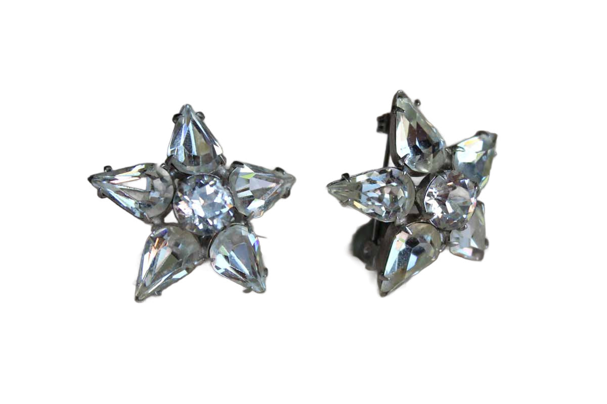 Silver Tone Cut Crystal Flower Shaped Scatter Pins