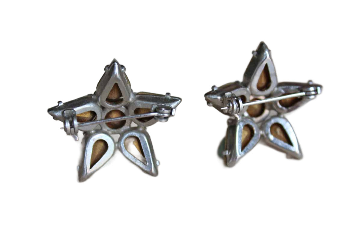Silver Tone Cut Crystal Flower Shaped Scatter Pins