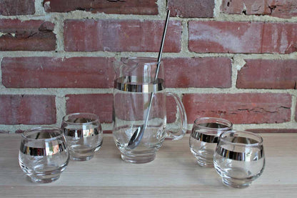 Libbey Glass (Ohio, USA) Pitcher, Stir Spoon and Four Roly Poly Glasses Cocktail Set