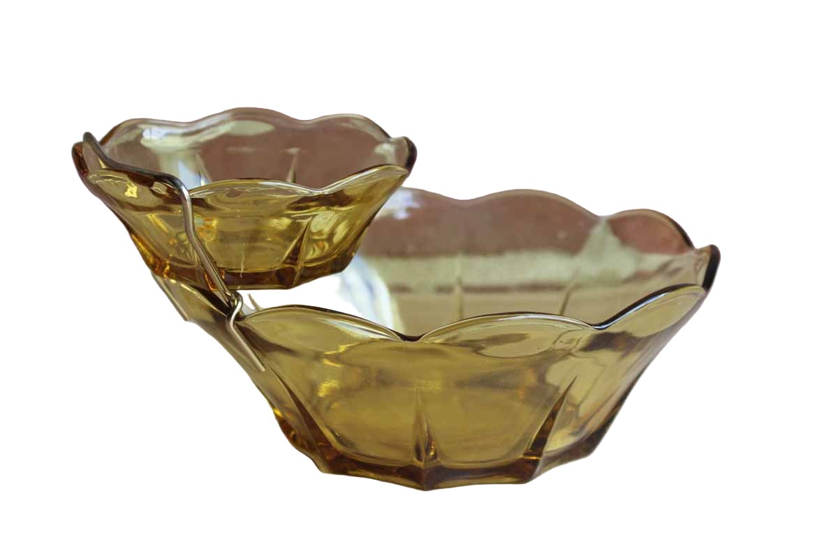 Anchor Hocking (Ohio, USA) Swedish Modern Honey Gold Chip & Dip Set