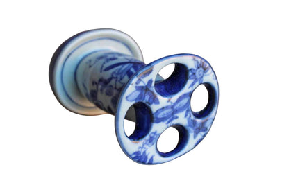 Blue and White Flower Decorated Ceramic Makeup Brush Holder