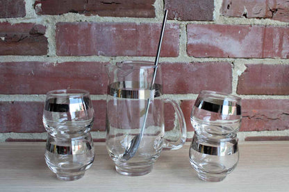 Libbey Glass (Ohio, USA) Pitcher, Stir Spoon and Four Roly Poly Glasses Cocktail Set