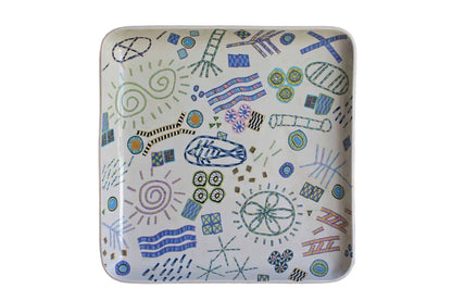 Square Ceramic Dish with Expressive Shapes, Colors, and Designs