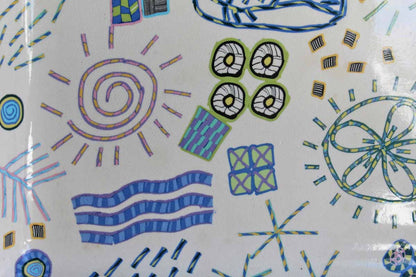 Square Ceramic Dish with Expressive Shapes, Colors, and Designs