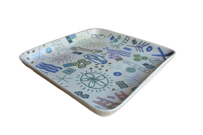 Square Ceramic Dish with Expressive Shapes, Colors, and Designs