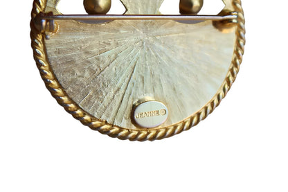 Jeanne (New York) Gold Tone Modern Sun Brooch with Dangling Silver Rhinestone Eyes
