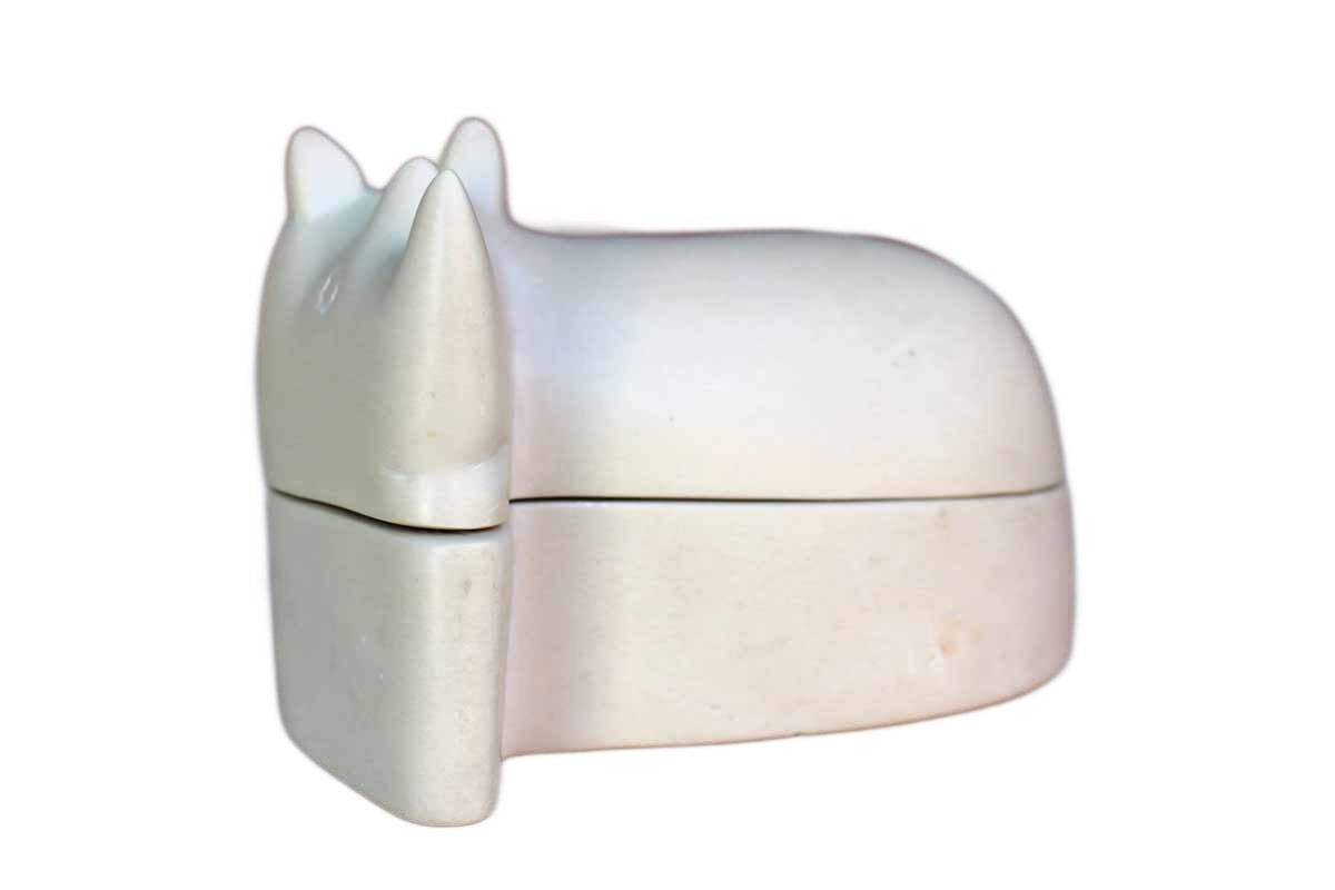Hand Carved Soapstone Rhinoceros Trinket Box