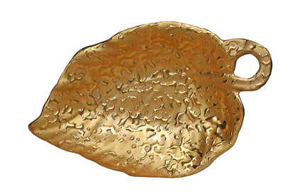 Weeping Bright Gold Leaf-Shaped Handled Dish